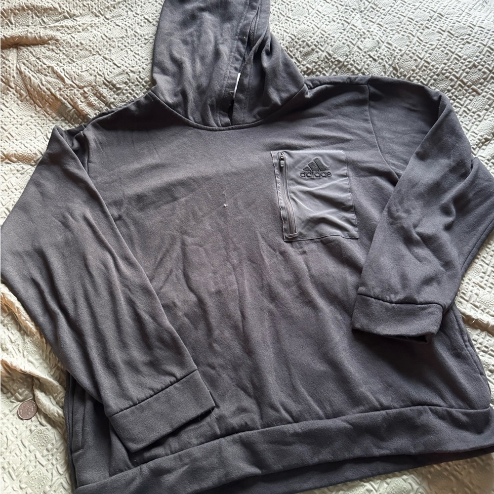 adidas Men’s L Black Hooded Fleece Pullover with Zip Chest Pocket